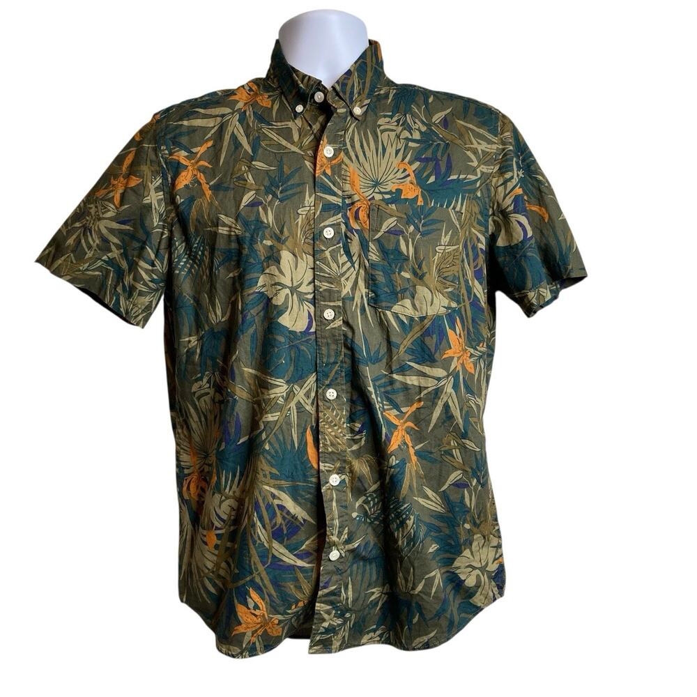 Vintage GAP Y2K Slim Fit Tropical Print Short Sleeve Button Up Shirt Size M